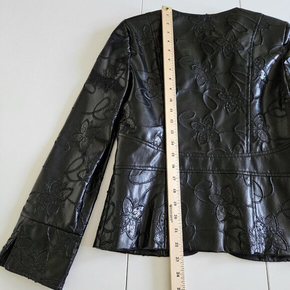 Joseph Ribkoff Jacket Womens 8 Black Faux Leather Sequin Embroidery Whimsigoth - Picture 7 of 16